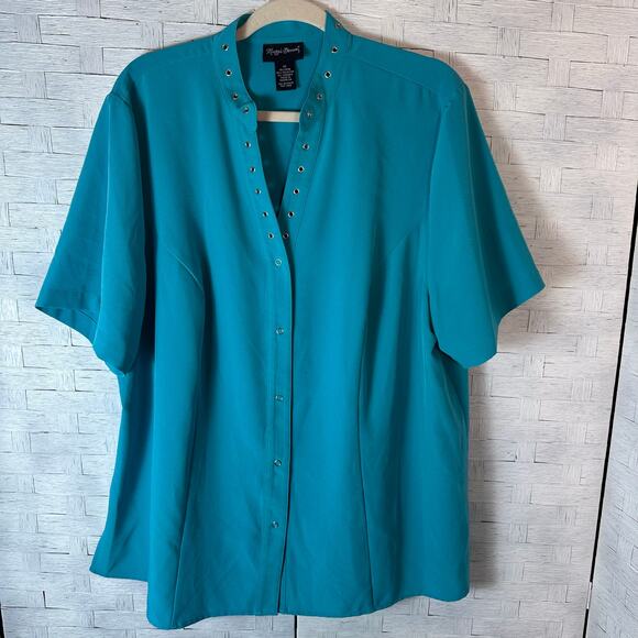 Maggie Barnes women’s blouse teal button up round color western electric grandma - Picture 1 of 9
